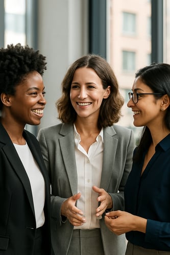 Three diverse business women talking together